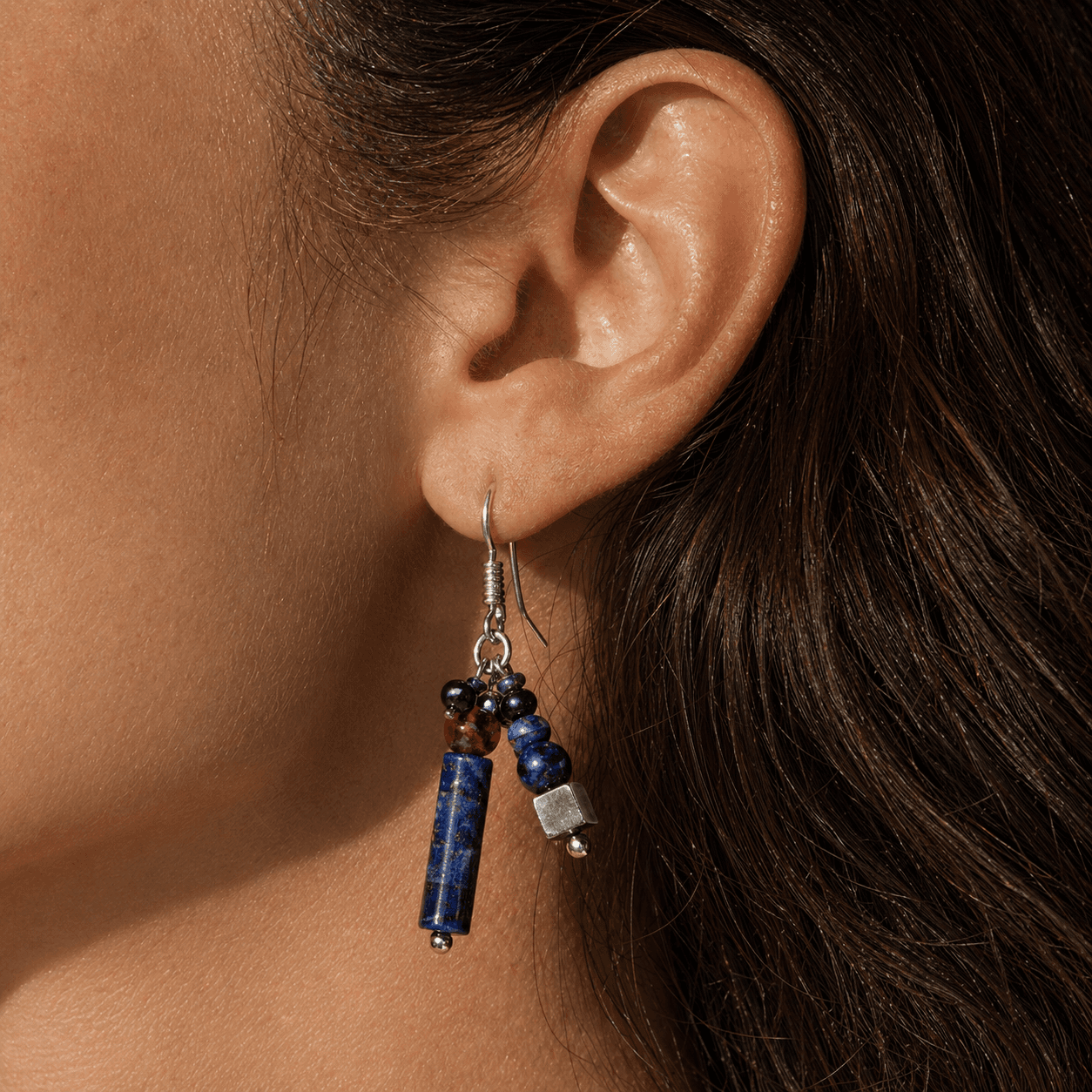 The Azure Ember Earrings Wearing